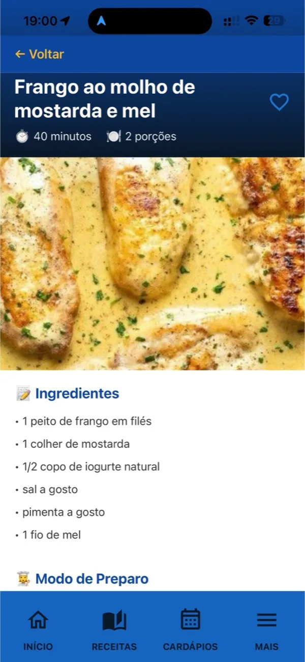 Detalhe de receita com ingredientes